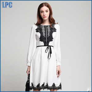 White Chiffon Stitching Lace Tunic Fashion Dress